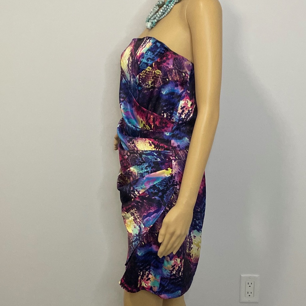 Fun Bright Psychedelic Strapless Pleated Asymmetr… - image 8